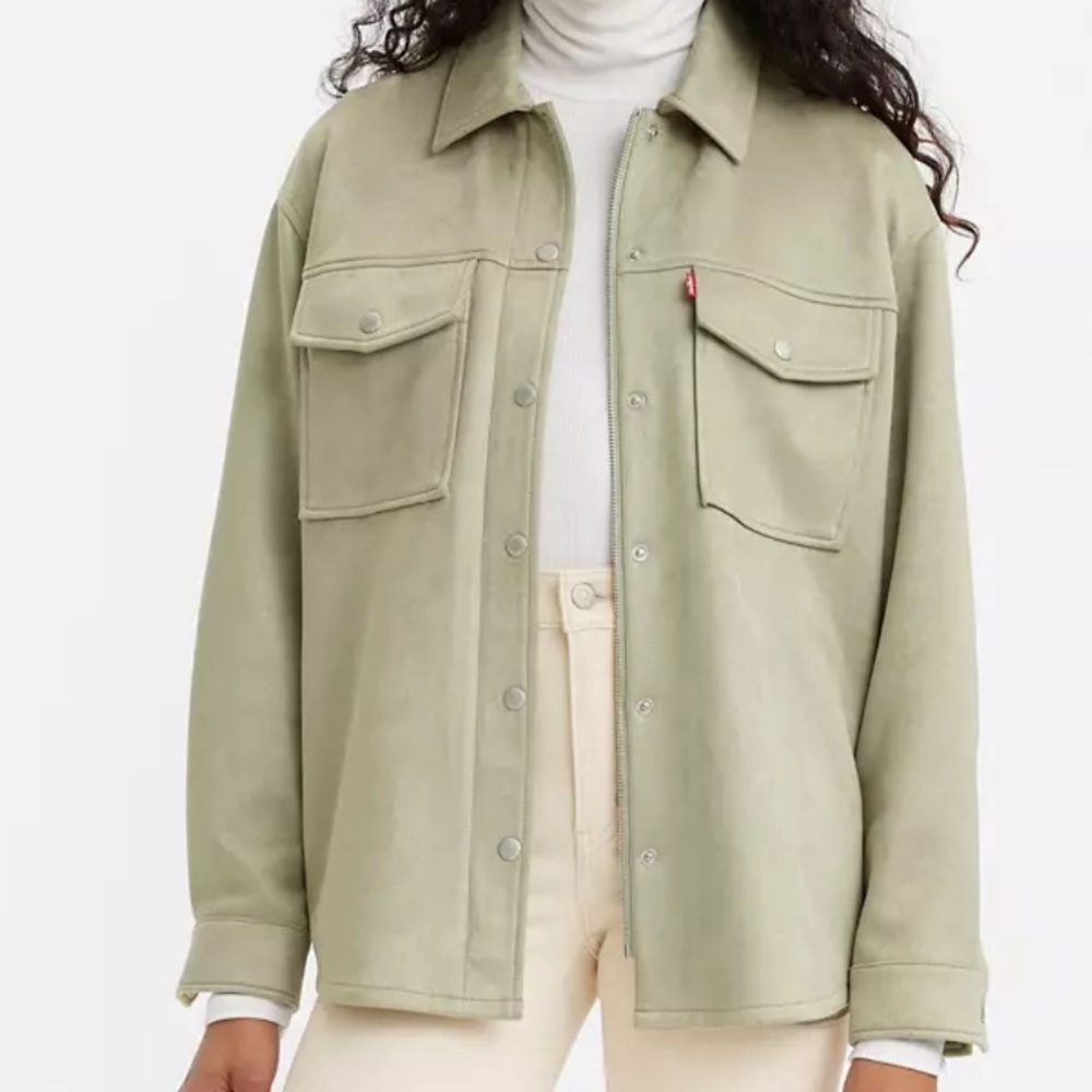 Levis Women’s Faux Suede Shaket Oversized Plus size 3X Zip Up Snap Button Shacky - Picture 2 of 12